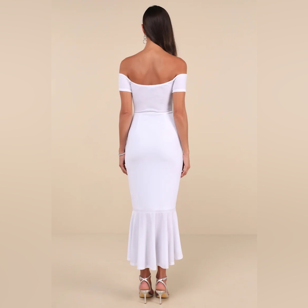 New Lulus How Much I Care White Velvet Off-the-Shoulder Midi Dress Size M - Picture 3 of 4